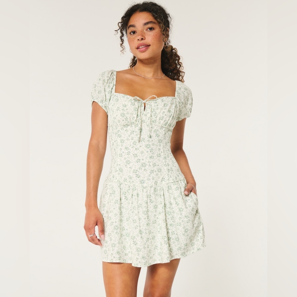 Hollister Green Floral Mini Dress
